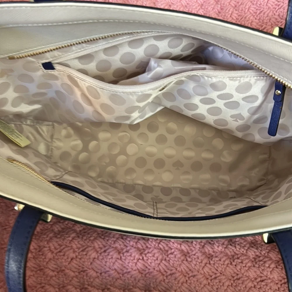 Kate Spade tan and blue oversize tote bag